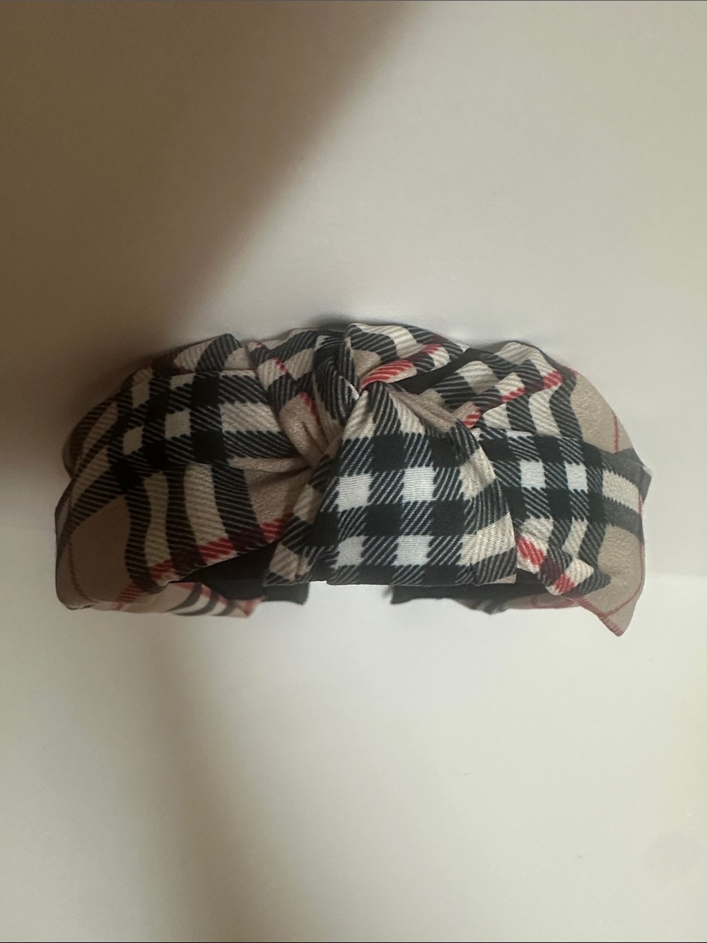 Plaid Knot Headband - Black, Cream & Red - Picture 6 of 9